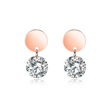 new rose gold safety pin earring stainless steel crystal cubic zircon jewelry titanium steel stud earrings jewelry